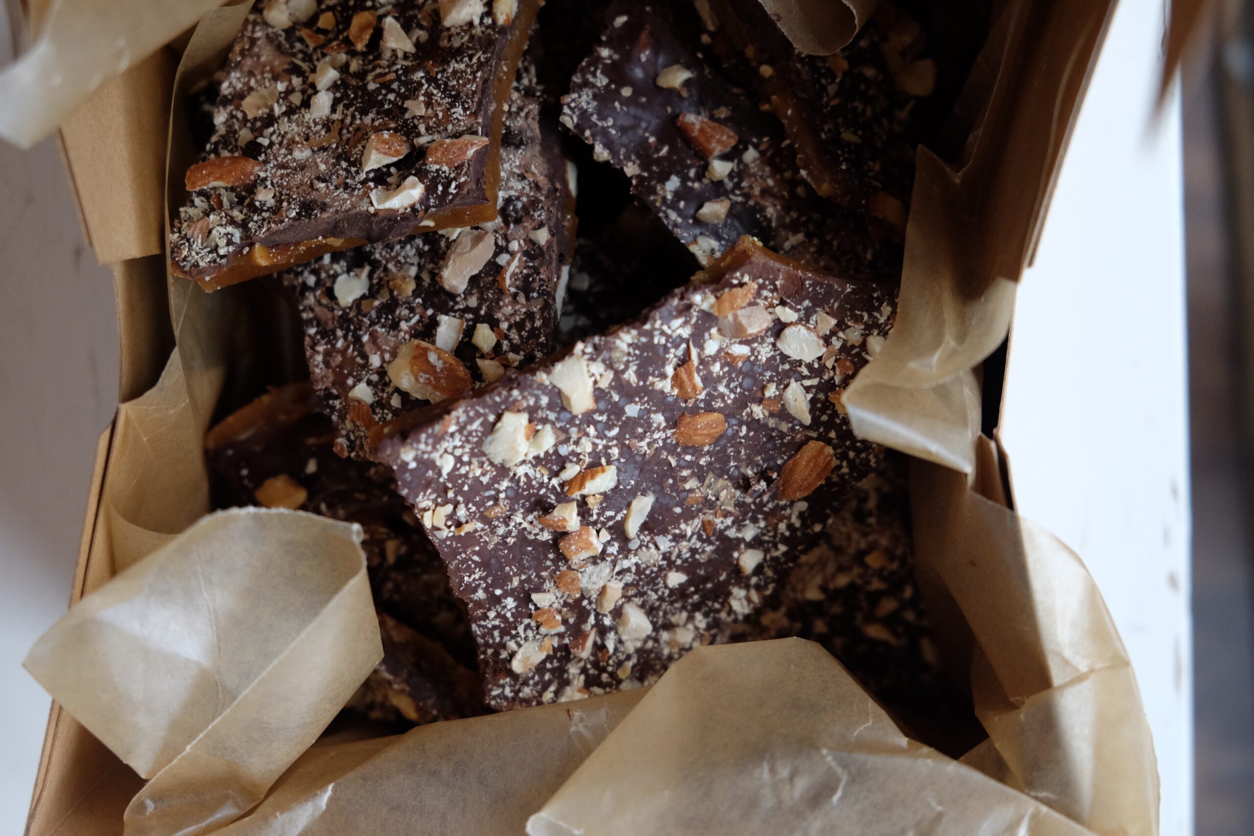 dark chocolate salted almond toffee