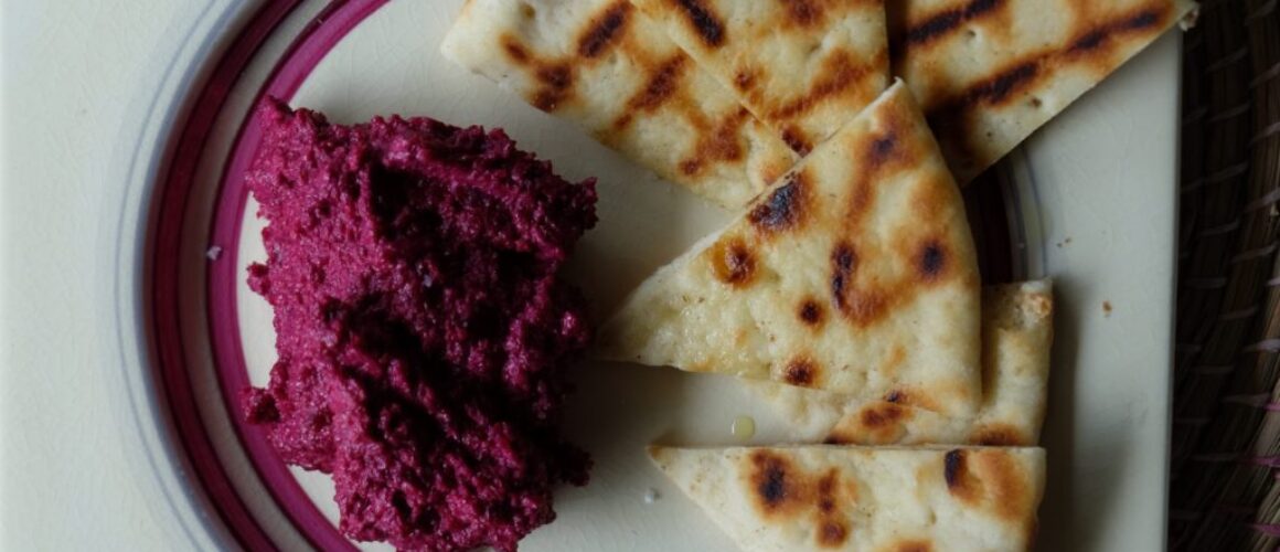 beet, walnut, tahini dip with warm pita